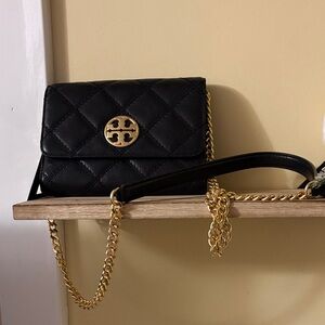 Tory Burch Black Quilted Crossbody with Gold Chain